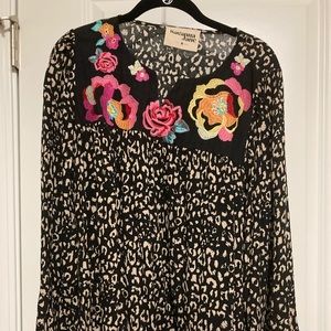 Savanna Jane M black leopard and floral blouse